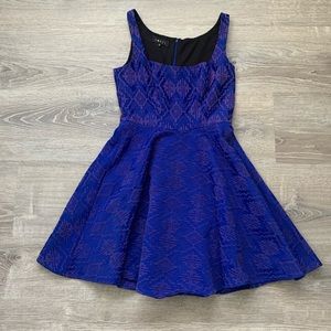 ANTHRO COREY LYNN CALTER Blue & Pink Abstract Pattern Skater Dress